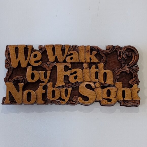 Handmade Walk By Faith Wooden Sign Scroll Saw Art - Picture 1 of 5